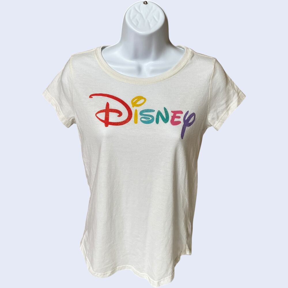 Disney XL Colorful Glitter Logo Graphic Tee Off White